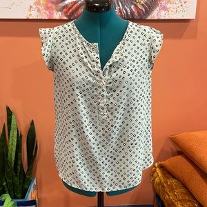 Green and Navy Loft Blouse. Flowy butterfly sleeves.